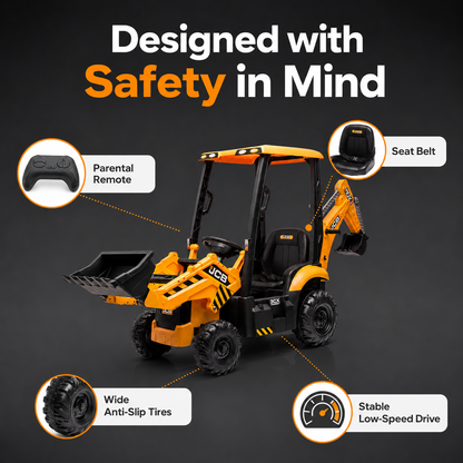 Hetoy 12V Kids Ride-On Excavator with Front Loader, Rear Digger & Parent Remote