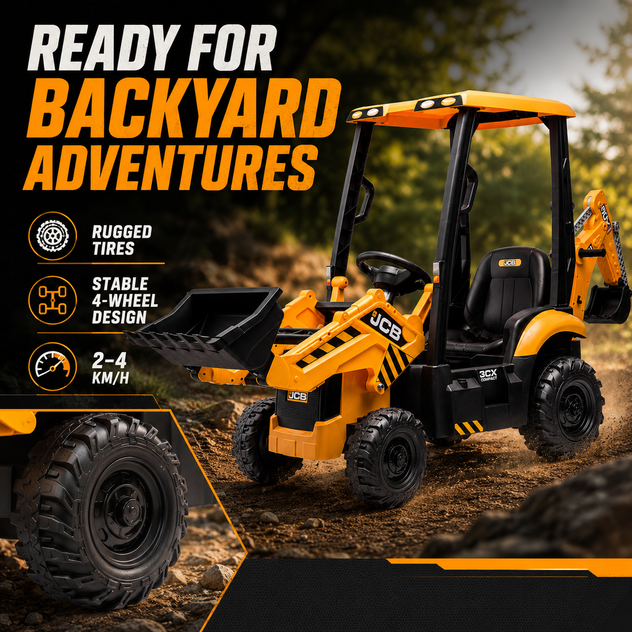Hetoy 12V Kids Ride-On Excavator with Front Loader, Rear Digger & Parent Remote