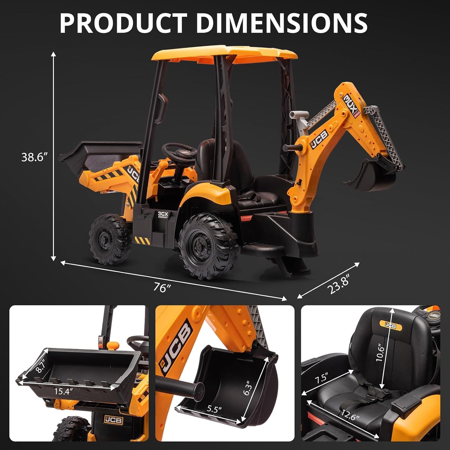 Hetoy 4-in-1 Kids Ride-On Excavator & Bulldozer | 12V, Remote Control, EVA Tires