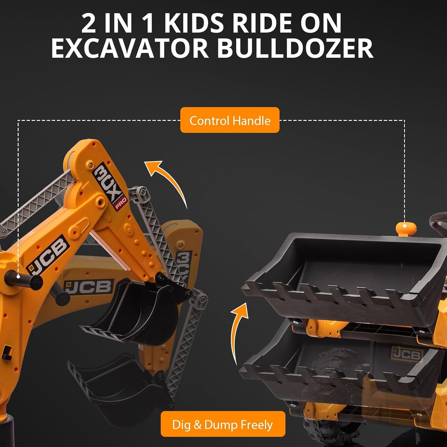 Hetoy 4-in-1 Kids Ride-On Excavator & Bulldozer | 12V, Remote Control, EVA Tires