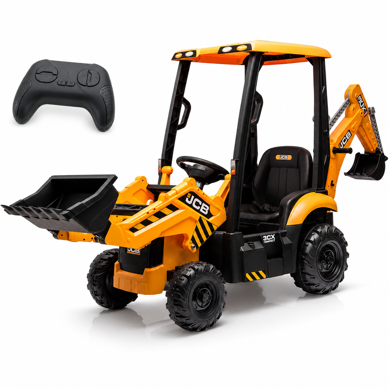 Hetoy 12V Kids Ride-On Excavator with Front Loader, Rear Digger & Parent Remote