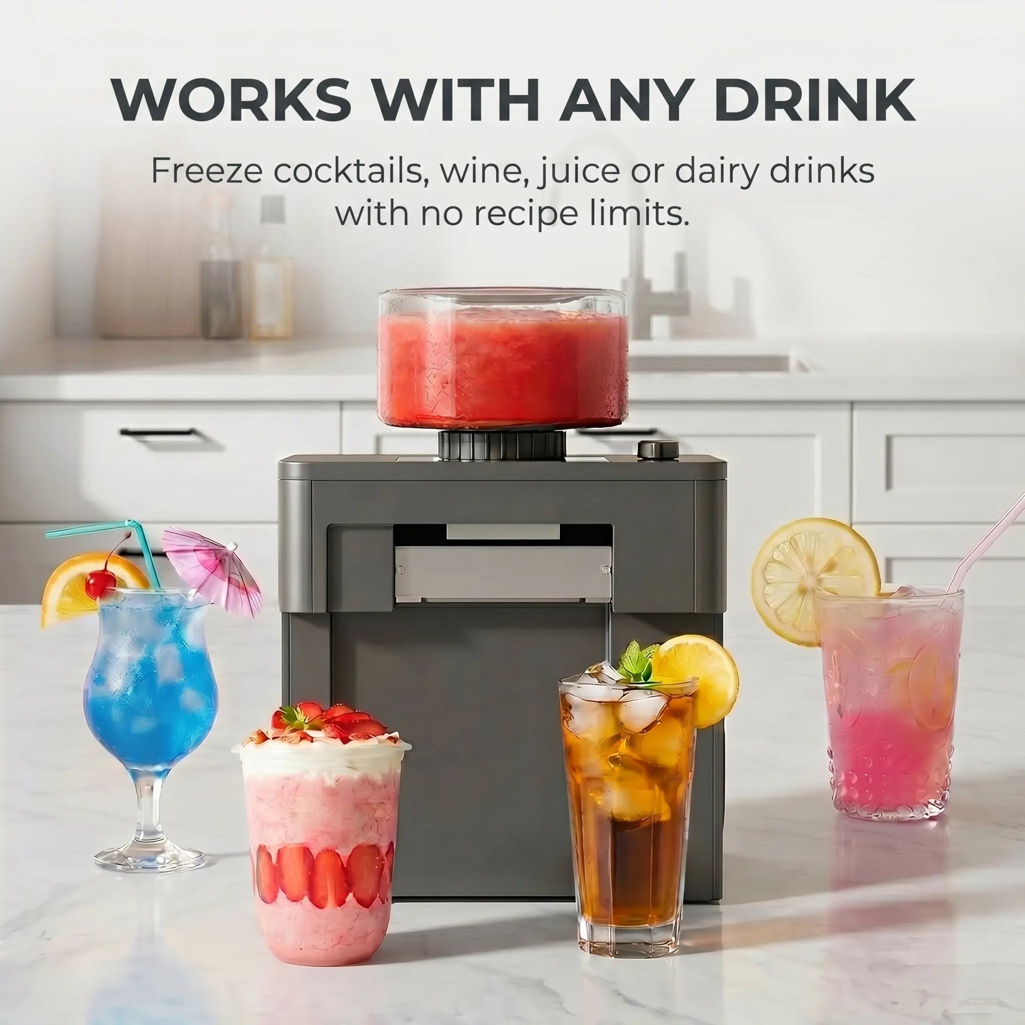 Slushie Machine, 60s Fast Slushie & Snow Cone Maker for Home, No Pre-Freezing, 15 Textures, All-Drink Compatible, 50dB Quiet, One-Touch Self-Cleaning, Compact for Parties & RVs