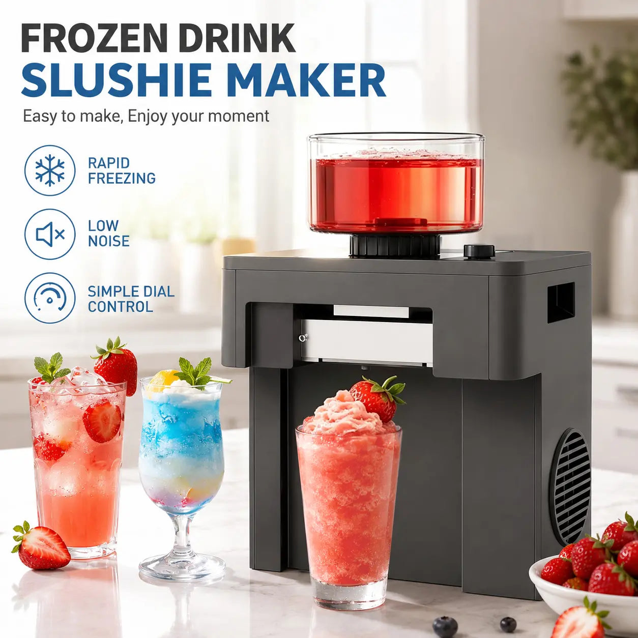 Slushie Machine, 60s Fast Slushie & Snow Cone Maker for Home, No Pre-Freezing, 15 Textures, All-Drink Compatible, 50dB Quiet, One-Touch Self-Cleaning, Compact for Parties & RVs