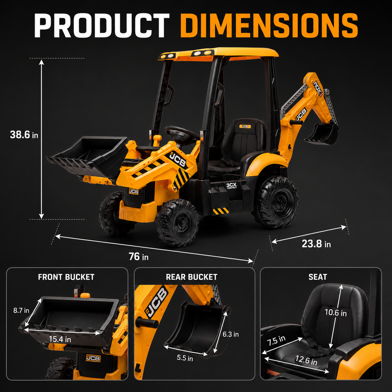 Hetoy 12V Kids Ride-On Excavator with Front Loader, Rear Digger & Parent Remote
