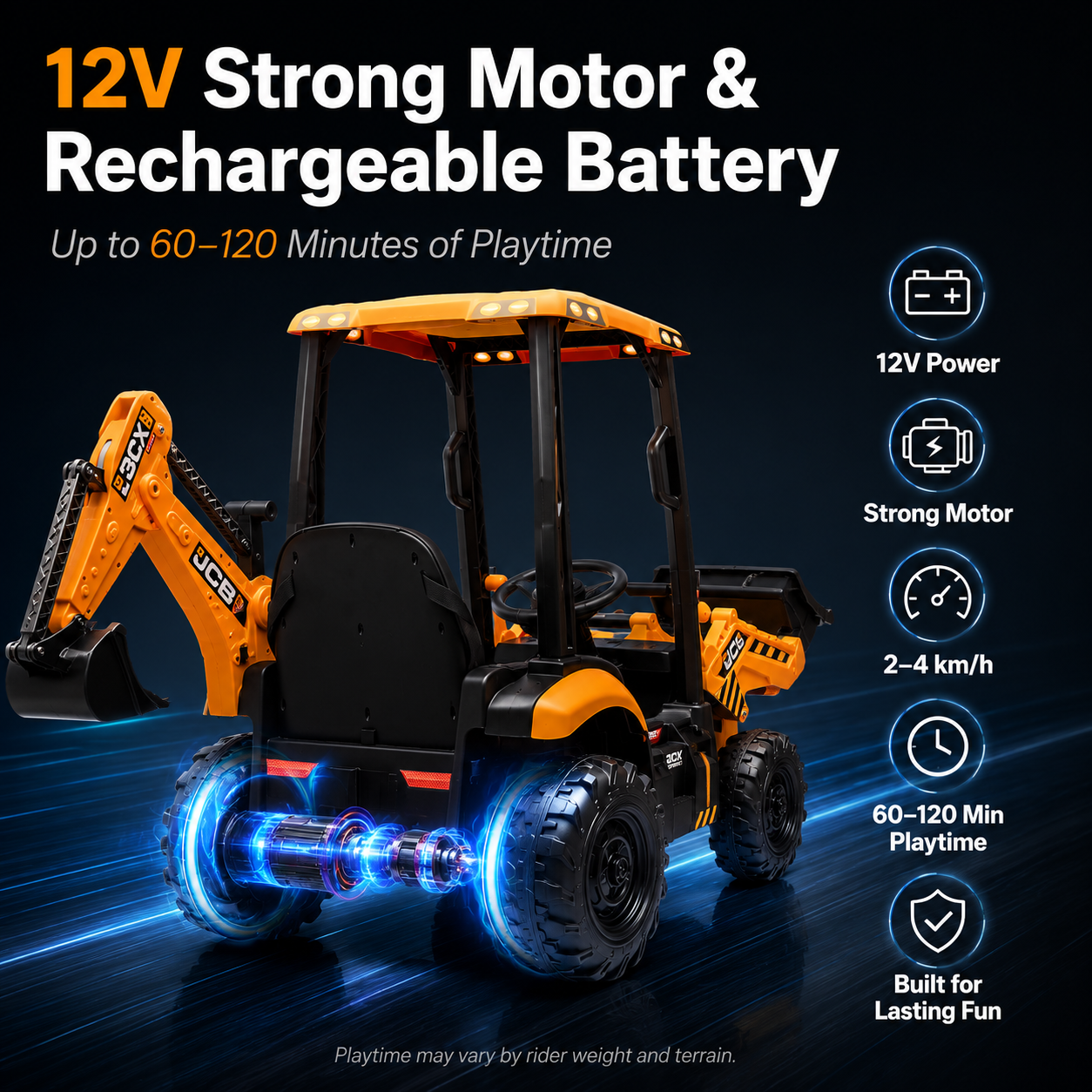 Hetoy 12V Kids Ride-On Excavator with Front Loader, Rear Digger & Parent Remote