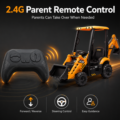 Hetoy 12V Kids Ride-On Excavator with Front Loader, Rear Digger & Parent Remote